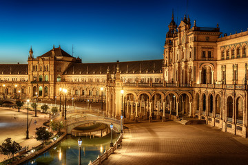 Fototapeta na wymiar Seville, Spain: The Plaza de Espana, Spain Square in sunset 