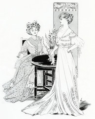 Edwardain women wearing tea frock and bridge dress 1907. Date: 1907