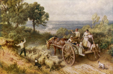 Farm Cart and Sheep. Date: circa 1860