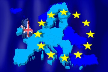 3D European Union map/ flag - Great Britain/ United Kingdom/ Brexit