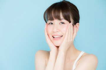 attractive asian woman beauty image on blue background