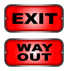 Red EXIT and WAY OUT sign