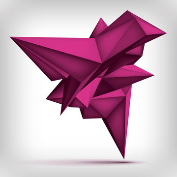Volume geometric shape, 3d levitation quartz crystal, creative low polygons purple object, vector design form