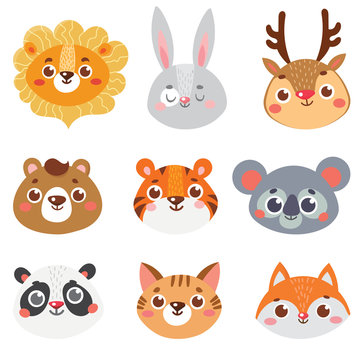 Collection of animal face. Vector illustration