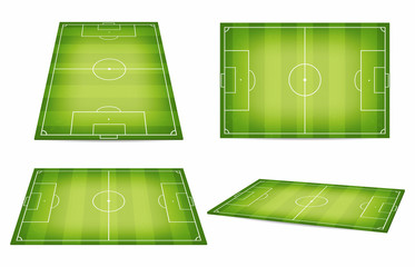 Soccer field collection. Football fields. Top view and perspective view