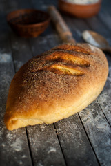 Corn bread on a rustic wooden table