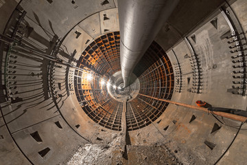 Empty subway underground tunnel under construction