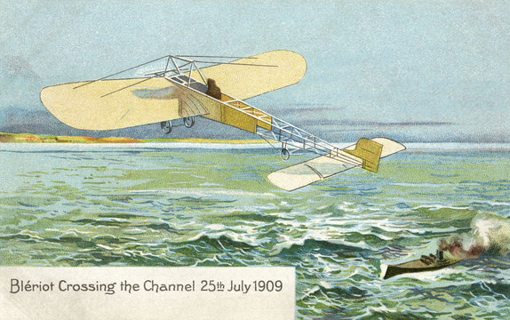 Postcard of Bleriot XI Monoplane First Flight. Date: 1909