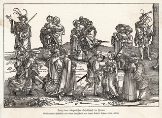 Fototapeta na wymiar Couples Dancing - Germany. Date: circa 1530