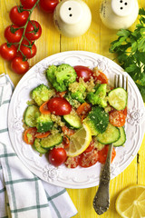 Vegetable salad with quinoa.Top view.
