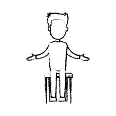 sketch business man cartoon standing in front of the chair
