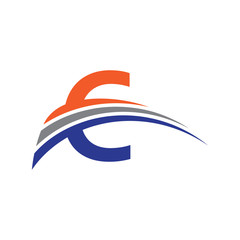 initial letter C logo three swoosh blue orarange grey