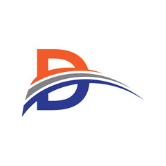 initial letter D logo three swoosh blue orarange grey