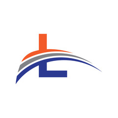 initial letter L logo three swoosh blue orarange grey