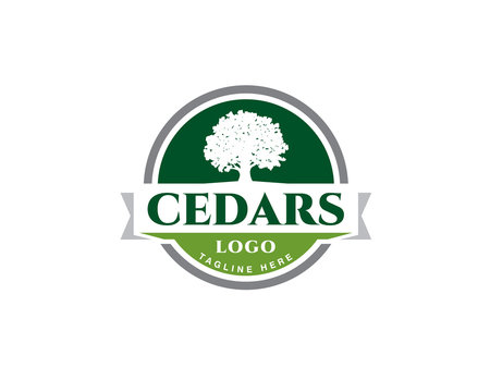 green emblem cedar logo with ribbon 