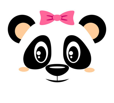 Cute panda with pink bow. Girlish print with chinese bear for t-shirt