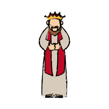 cartoon man king of orient manger nativity vector illustration