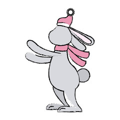 cute rabbit with scarf winter christmas image vector illustration