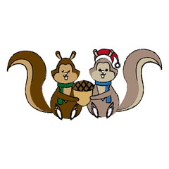 christmas squirrel animal character with hat scarf and nuts vector illustration