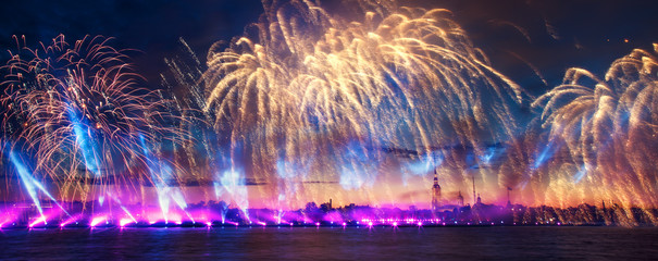 Colorful fireworks in St. Petersburg.