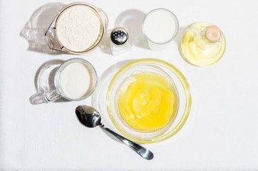 Ingredients for pancakes, blini