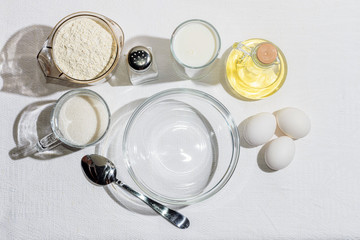 Ingredients for pancakes, blini