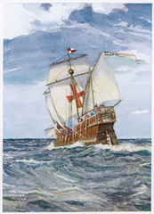 Santa Maria' - Christopher Columbus' caravel. Date: 1492