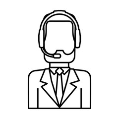 man with headset icon over white background customer service concept vector illustration