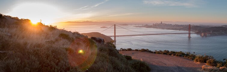 Hiking Around the Mountains in the Early Hours with the Golden Gate Bridge in the Background