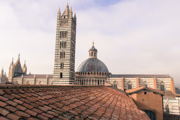 Duomo di Siena and bell tower. View from facciatone Tuscany. Italy. Old polar effect.