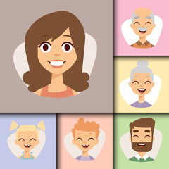 Vector set beautiful emoticons face of people smiling avatars happy characters illustration