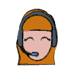 woman with headset icon over white background colorful design vector illustration