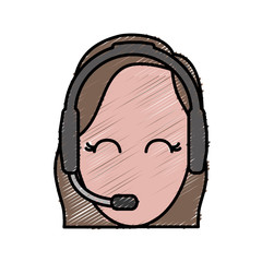 woman with headset icon over white background colorful design vector illustration