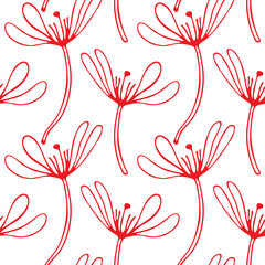 Vintage floral hand drawn seamless pattern. Hand drawn abstract fancy flowers. Folk painting style. Summer blooming ornament. Repeatable backdrop.