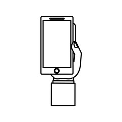 hand holding a smartphone icon over white background vector illustration