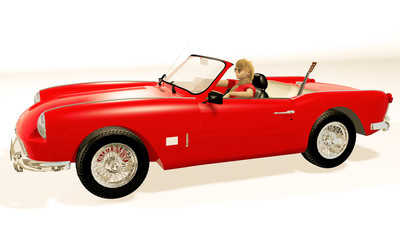 Obraz na płótnie Canvas girl driving a red car 3d rendering