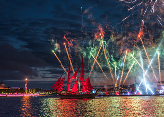 The Kronor of Stockholm ship at Neva river. Scarlet Sails festival in Saint Petersburg, Russia