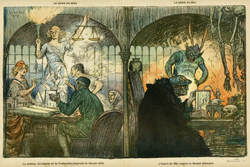 Cartoon  Good and Evil Spirits  WW1. Date: 1917