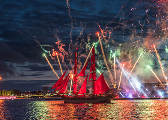 The Kronor of Stockholm ship at Neva river. Scarlet Sails festival in Saint Petersburg, Russia