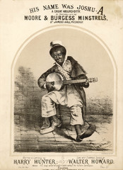 Fototapeta na wymiar Black and White Minstrel singing a popular song. Date: 19th century