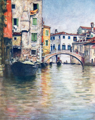 Fototapeta na wymiar Canal at Venice. Date: 1916