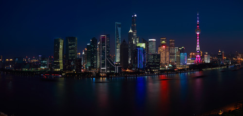 Fototapeta na wymiar Aerial photography at Shanghai Skyline of panorama of night scene