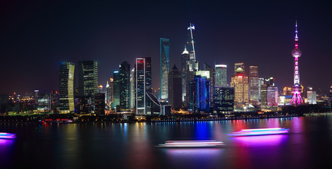 Obraz premium Aerial photography at Shanghai Skyline of panorama of night scene