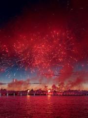 Fireworks at Neva river during Scarlet Sails festival in Saint Petersburg, Russia