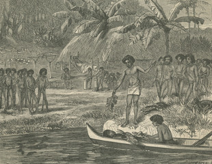 Human Sacriifice  Tahiti. Date: circa 1860