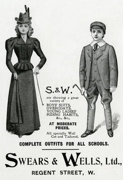 Advert for Swears - Wells childrens riding clothing 1898. Date: 1898