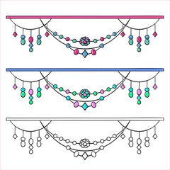 Set of beads. Colored and uncolored pendants. Isolated vector illustration.