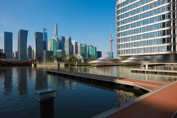 Sunny sky at city building of Shanghai skyline