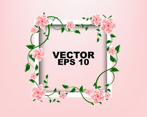 Vector: White Frame with peach Flowers template design can be used for invitation, greeting card and magazine