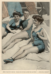 Fototapeta na wymiar Three German Sunlovers. Date: 1910